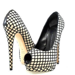 NIB$775 Giuseppe Zanotti Sharon Checked Platform Peep Toe Pump Heels 39 8 8.5